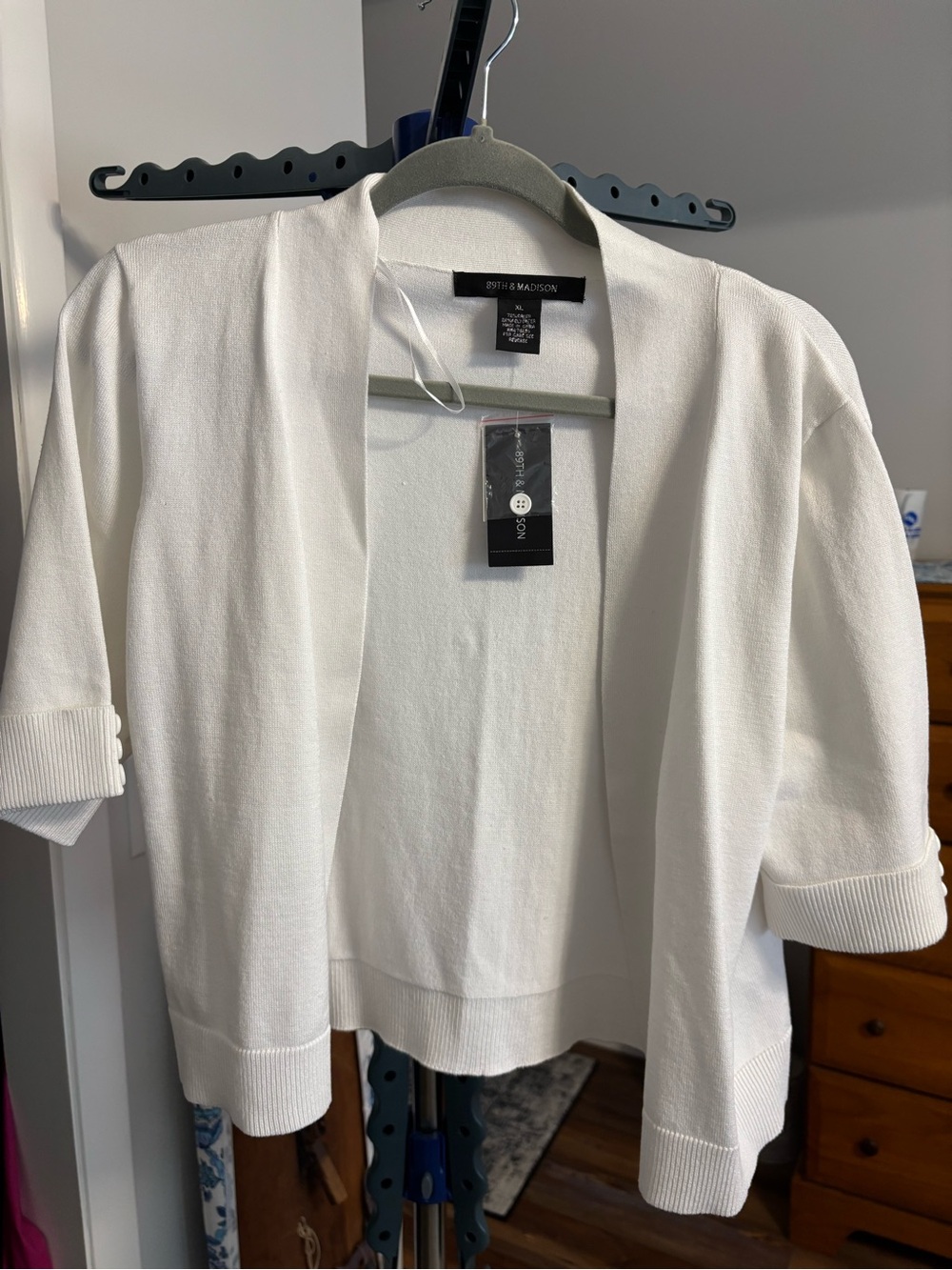 89th & Madison Women's White Open Front Short Sleeve Cardigan